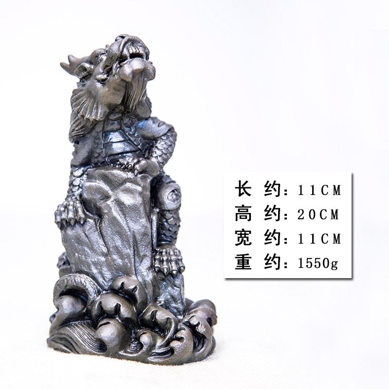 An iron-cast desktop figure in the Chinese style that depicts the water-repelling mythical beast "Gong Fu," signifying harmony and protection from water-related disasters