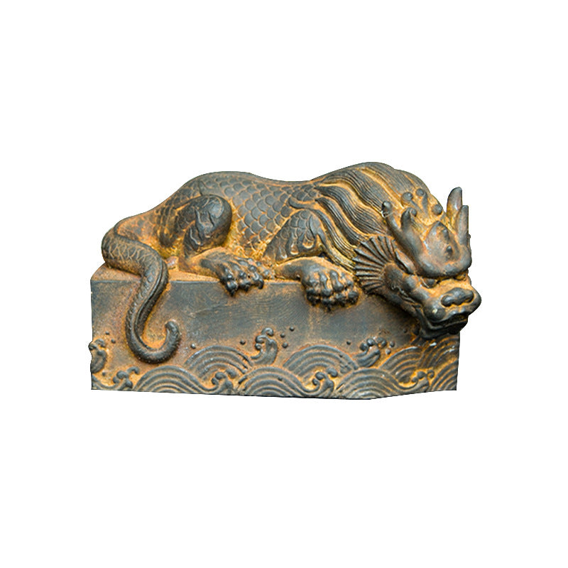 An iron-cast desktop figure in the Chinese style that depicts the water-repelling mythical beast "Gong Fu," signifying harmony and protection from water-related disasters